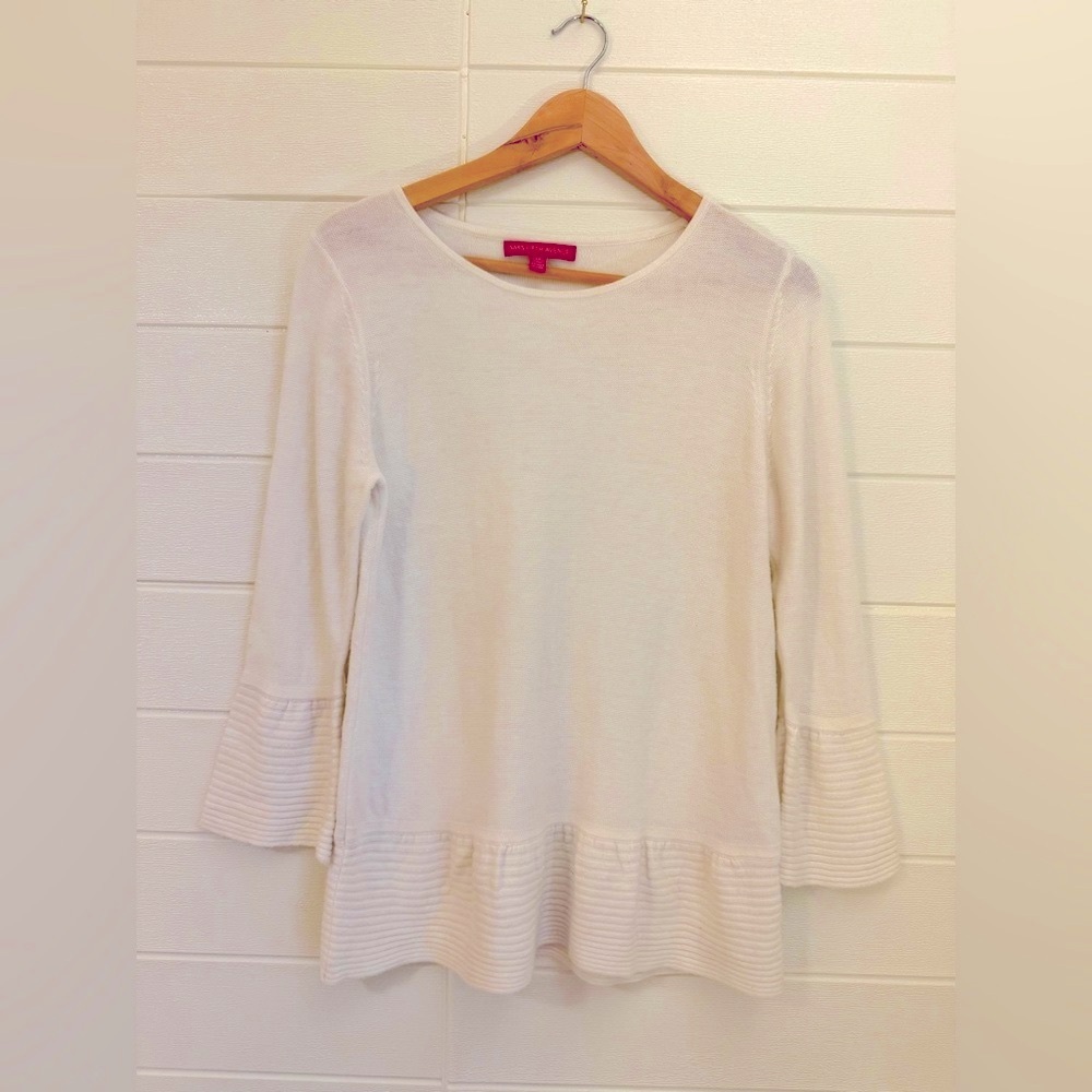 SAKS FIFTH AVENUE Cashmere blend bell sleeve and ruffle hem sweater.